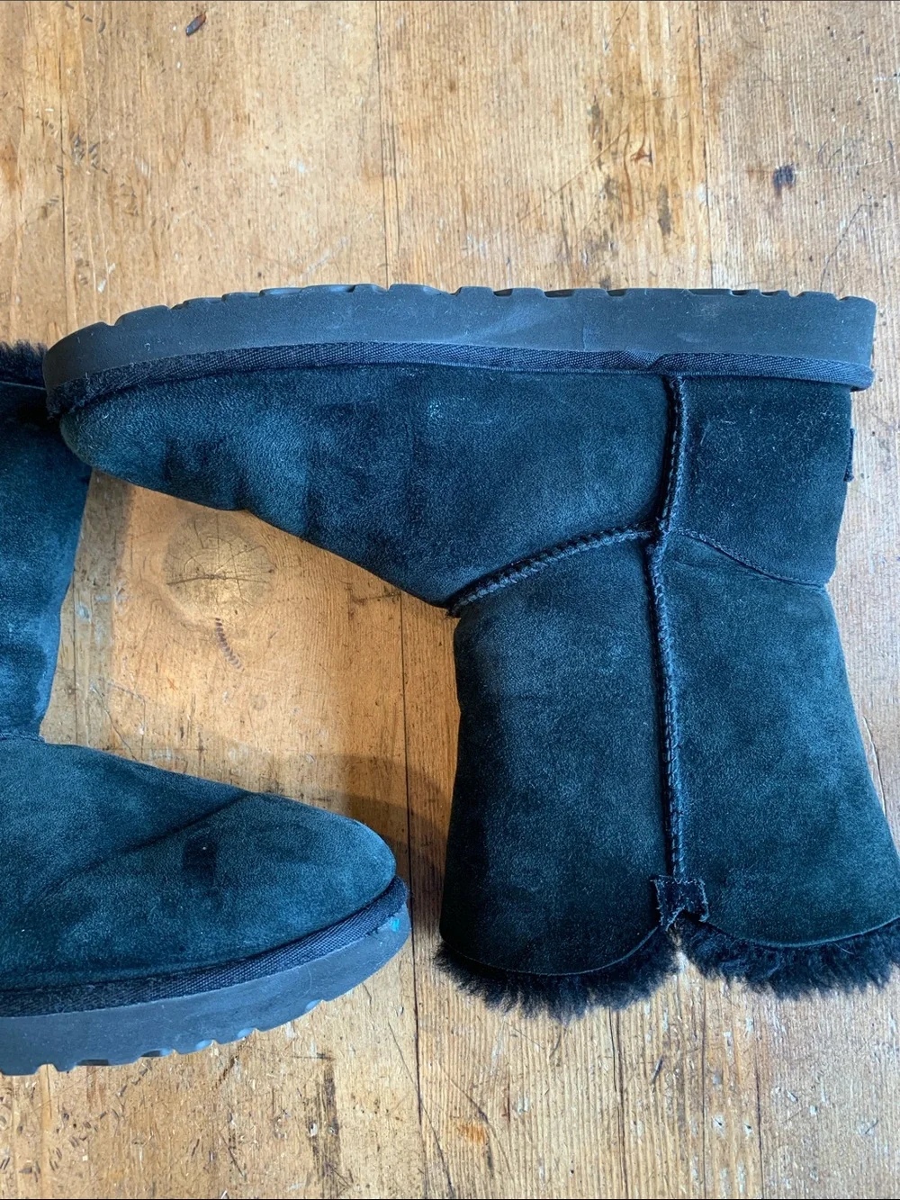UGG Black Suede Short Shearling Boots
